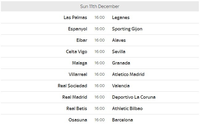 La Liga Fixtures 15