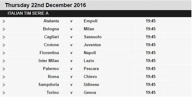 Serie A schedule 18