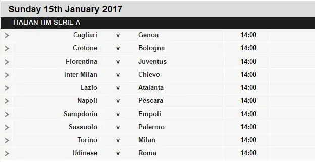 Serie A schedule 20