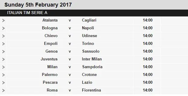 Serie A schedule 23