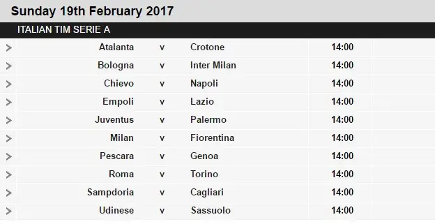Serie A schedule 25