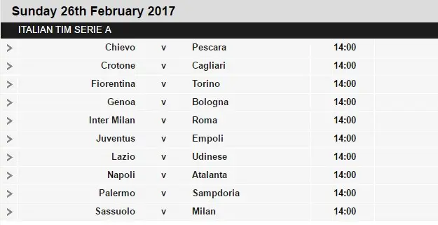 Serie A schedule 26