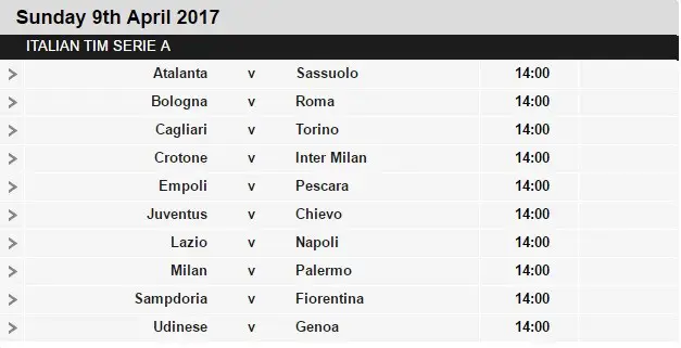 Serie A schedule 31