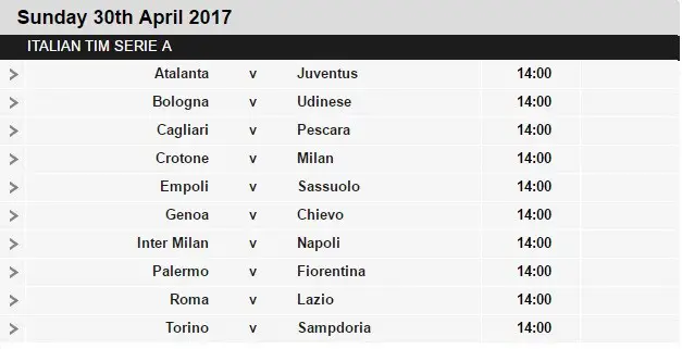 Serie A schedule 34