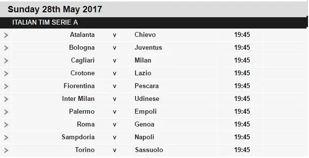 Serie A schedule 38