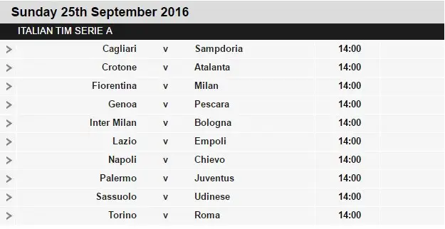 Serie A schedule 6